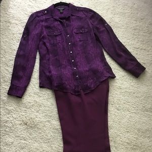 Purple and black silk top with sliver buttons